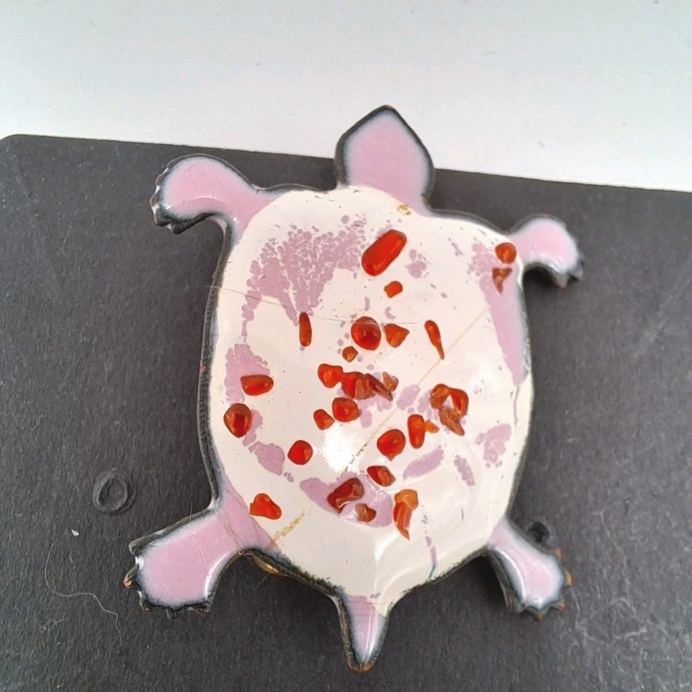Vintage Artisan Handmade Enamel Turtle Brooch/Pin Signed Inga